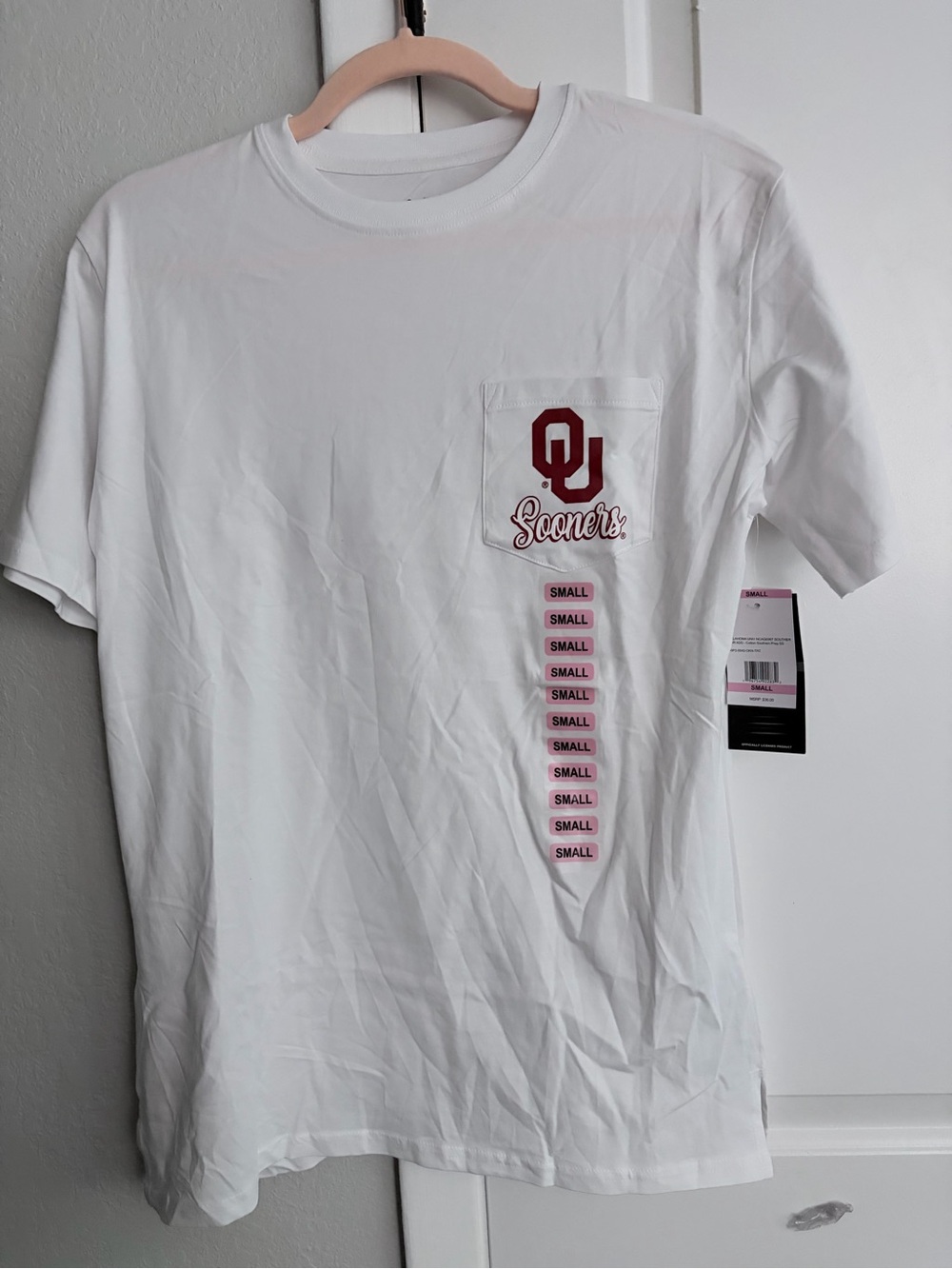 Captivating Oklahoma Sooners White Pocket Short Sleeve Shirt Red Size S